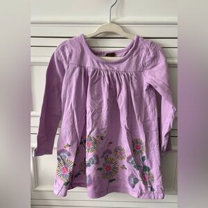 Tea Collection Lavender Long Sleeve Dress with Floral Accents